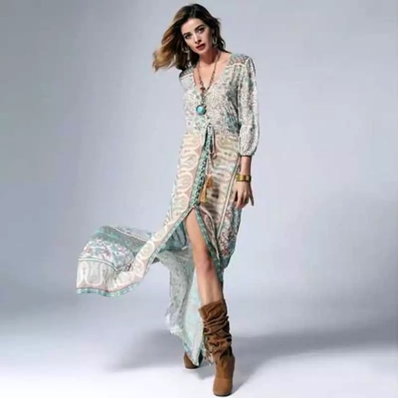 SOLD OUT Bohemian Floral Paisley Button Maxi Dress - Picture 2 of 4